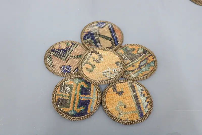 Round Coaster, 5x5 Inches, Non-Slip Leather Back, Woven Wool Coaster