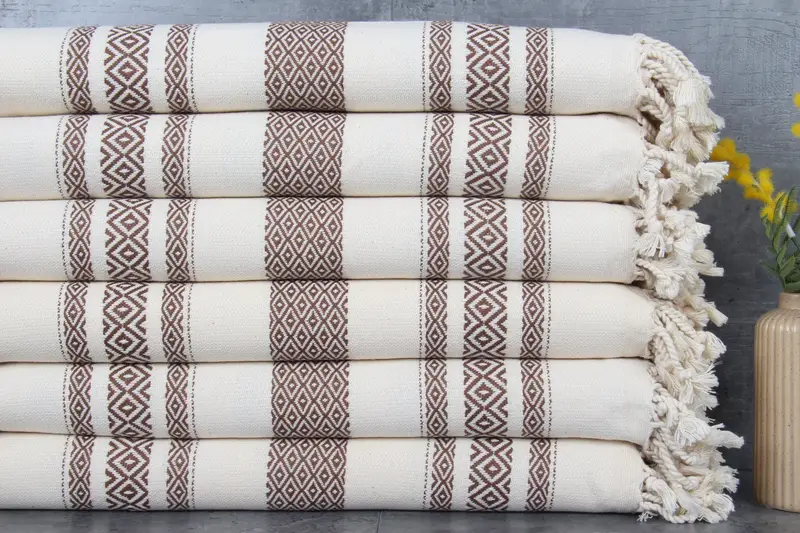 Personalized Turkish Towel Diamond Beige, 36x71 Inches
