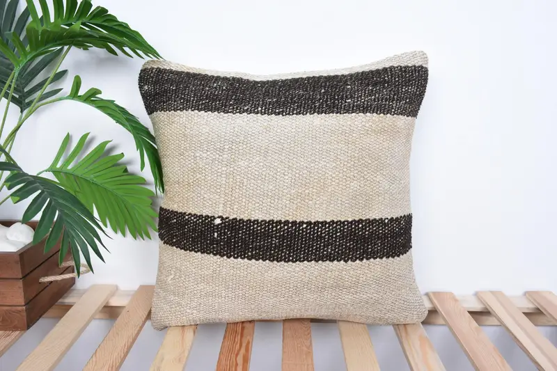 18x18 Brown Pillow Cover, Cushion, Turkish Pillow, Pillow for Couch, Throw Kilim Pillow, Ethnic Throw Cushion, Outdoor Bolster Pillow Cover - 1