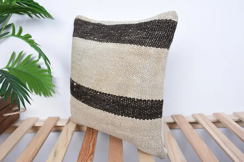 18x18 Brown Pillow Cover, Cushion, Turkish Pillow, Pillow for Couch, Throw Kilim Pillow, Ethnic Throw Cushion, Outdoor Bolster Pillow Cover - 5