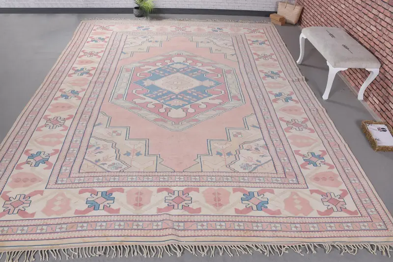 Zarif Pembe Oryantal Halı, 9,8x12,9 ft Bej Vurgulu