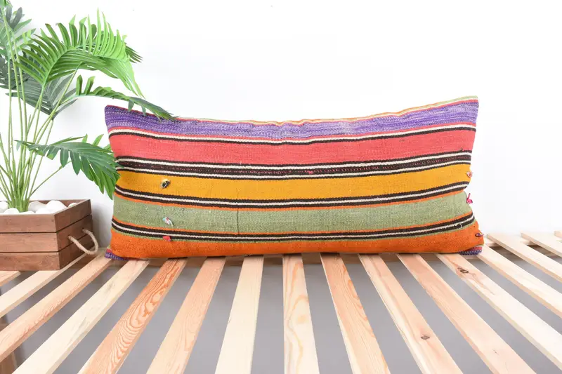 16x36 Pink Cushion Case, Boho Pillow Sham Cover, Ethnical Kilim Rug Pillow, Kilim Cushion Sham, Bohemian Cushion Pillow Sham, Cushion Case - 1