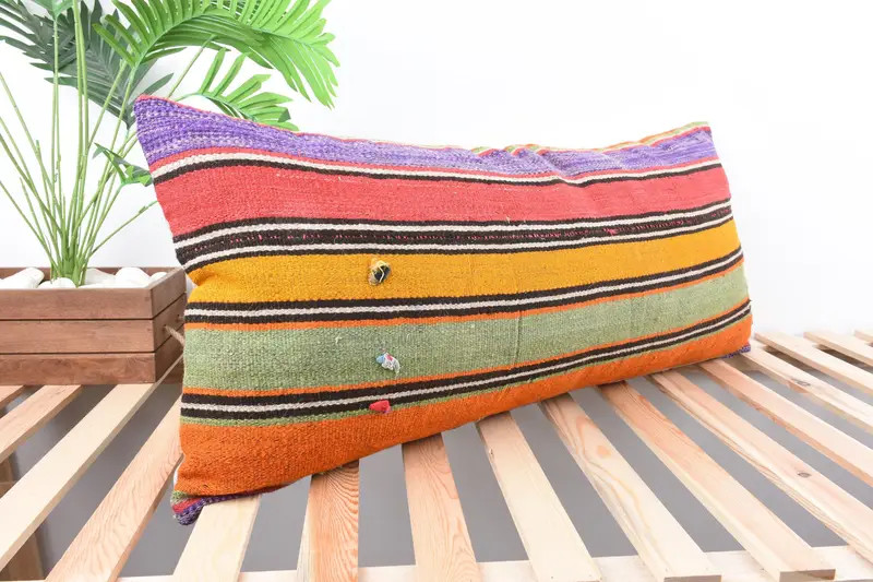 16x36 Pink Cushion Case, Boho Pillow Sham Cover, Ethnical Kilim Rug Pillow, Kilim Cushion Sham, Bohemian Cushion Pillow Sham, Cushion Case - 4