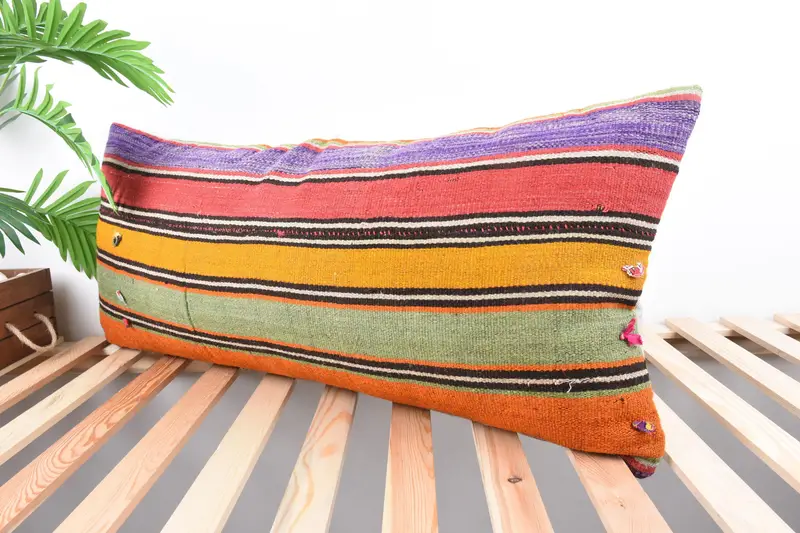 16x36 Pink Cushion Case, Boho Pillow Sham Cover, Ethnical Kilim Rug Pillow, Kilim Cushion Sham, Bohemian Cushion Pillow Sham, Cushion Case - 5