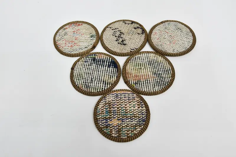 Böhmisches Beige- und Bronze-Untersetzer-Set, runde böhmische Untersetzer