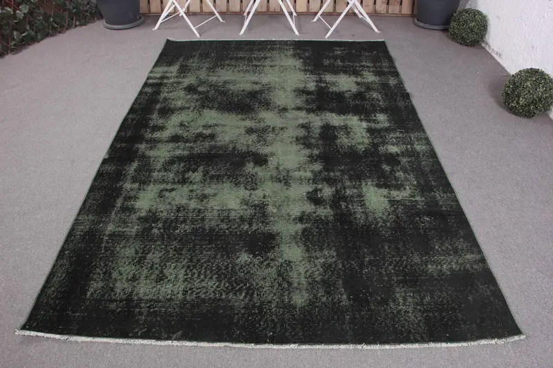 Handgefertigter grüner Blumenteppich, 5,3 x 8 Fuß, elegantes Dekor