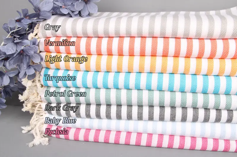 Bath Towel Organic Turkish Cotton Beige Stripes, 40x71 Inches