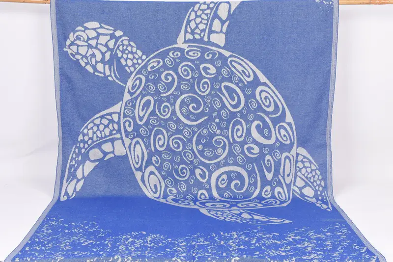 Custom Beach Towel Organic Cotton Blue Patterned, 70x40 Inches