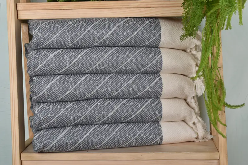 Hand Towel Dark Gray Cotton Geometric, 18x36 Inches