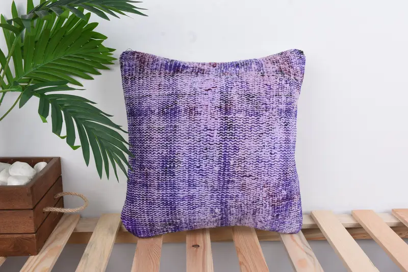 Bench Cushion Case, Boho Pillow, 14x14 Purple Cushion, Ikat Pillow Cover, Home Decor Pillow, Pillow Case, Vintage Pillow, Tribal Cushion Case - 1