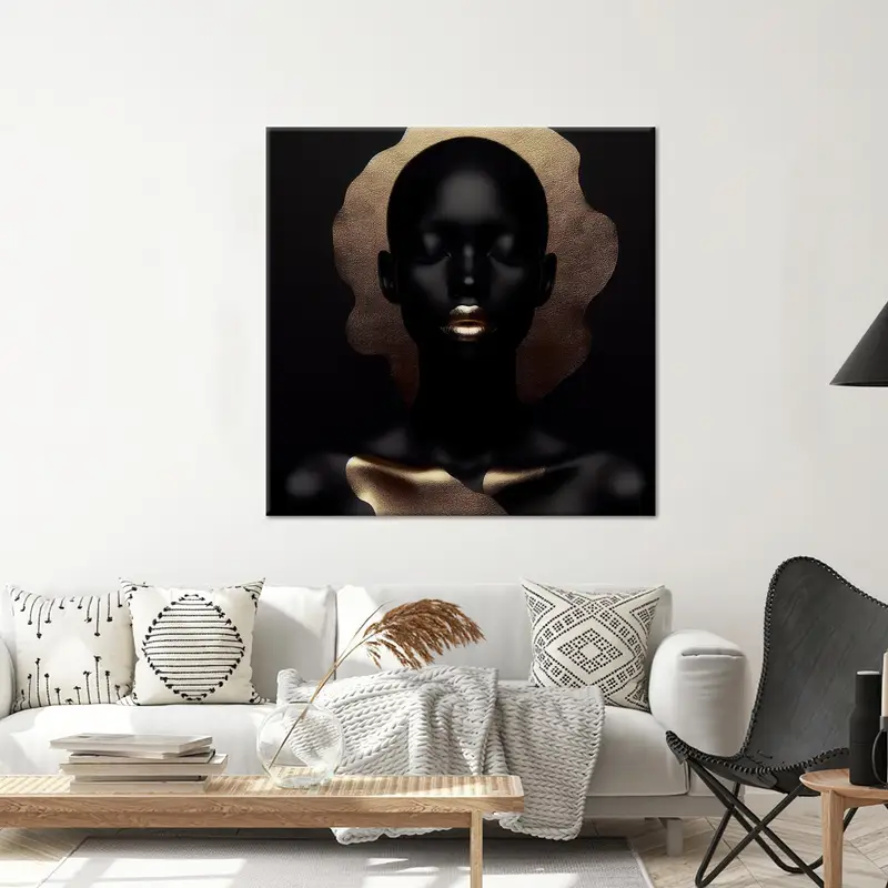 ゴールデンリップ高級アフリカ女性キャンバスプリント - エレガントな装飾
