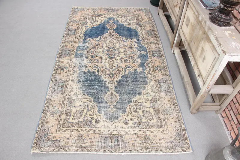 手作りのブルーオンブレラグ、0.3x6.6フィート、オレンジのアクセント付き