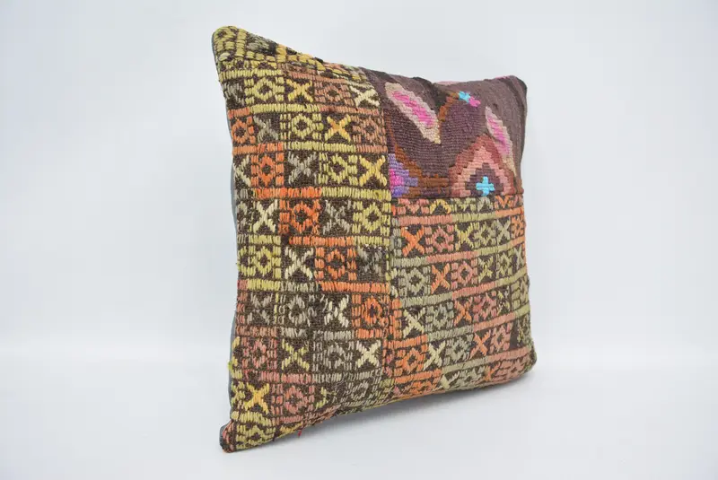 Boho Pillow, Pillow Sham, Vintage Pillow, Vintage Throw Pillow Cover, 16x16 Blue Cushion, Pillow for Couch, Handmade Throw Pillow Cover - 3