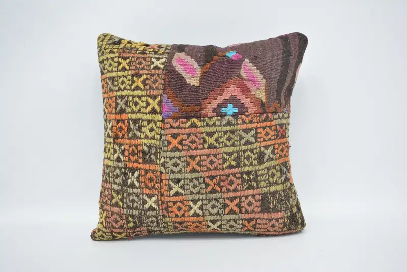 Boho Pillow, Pillow Sham, Vintage Pillow, Vintage Throw Pillow Cover, 16x16 Blue Cushion, Pillow for Couch, Handmade Throw Pillow Cover - 1