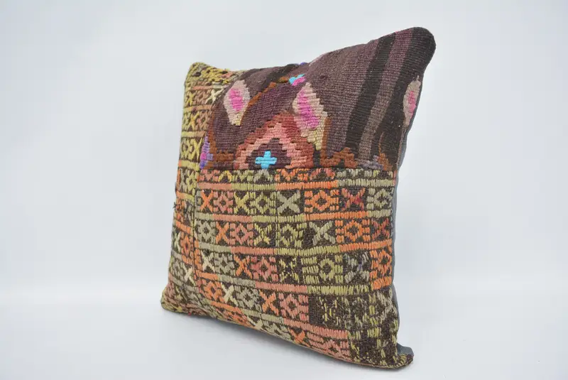 Boho Pillow, Pillow Sham, Vintage Pillow, Vintage Throw Pillow Cover, 16x16 Blue Cushion, Pillow for Couch, Handmade Throw Pillow Cover - 4