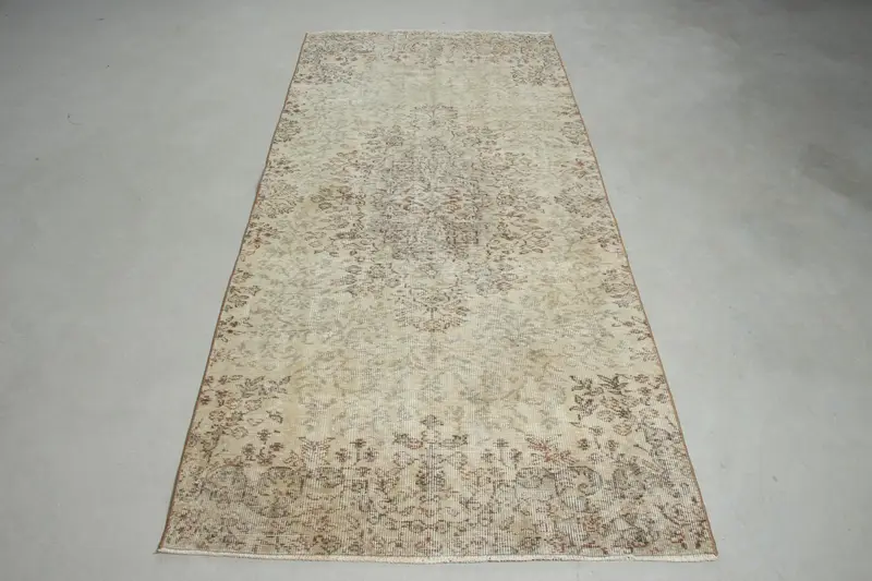 3.6x8.1 ft Vintage Oushak Rug, Turkish Rug, Beige Abstract Wool Rug - 1