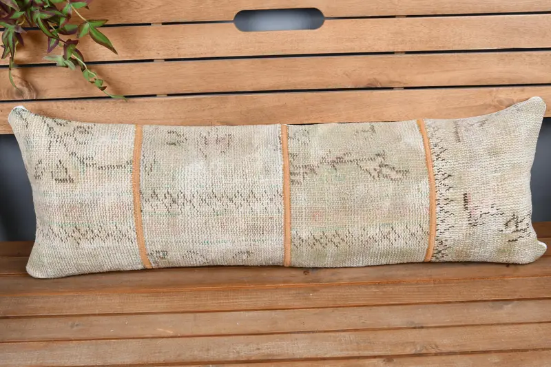 Gift Pillow, Pillow Sham, Turkish Kilim Pillow, Patio Pillow Sham, Garden Pillow Sham, 12x36 Beige Cushion Case, Custom Pillow, Pillow for Sofa - 6
