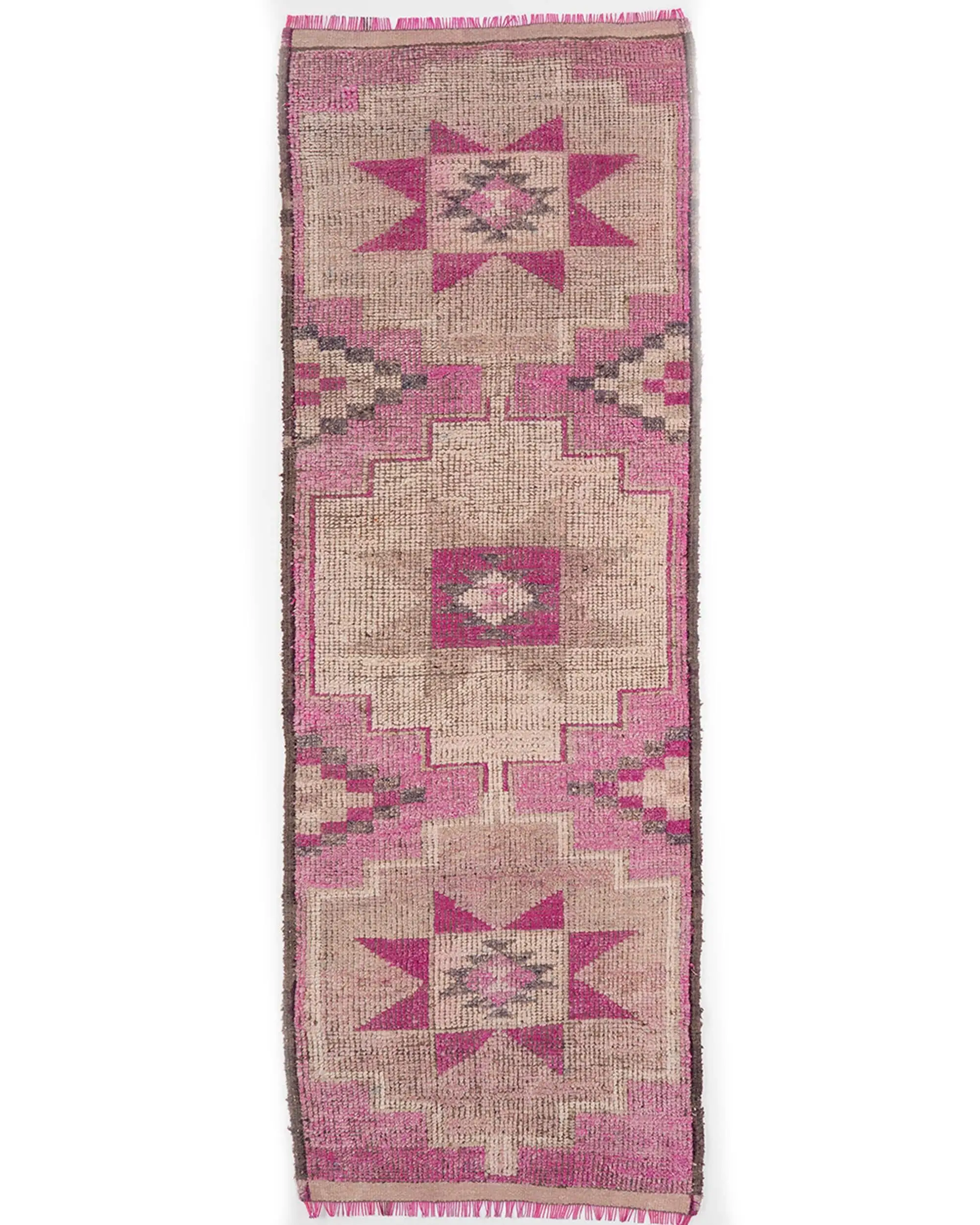 Turkish Vintage Runner Rug 3x8.7 ft, Pink Brown Ombré Wool Rug - 1
