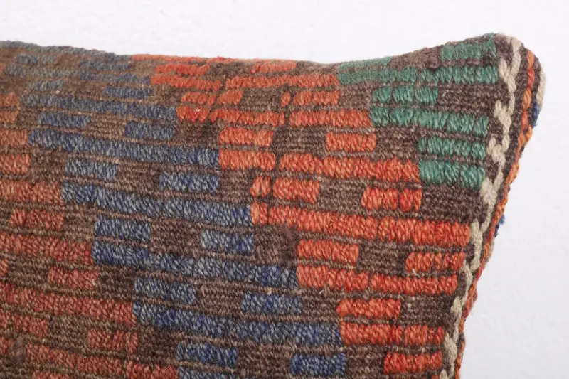 Kilim Pillow, Neutral Throw Cushion, Pillow Sham, Turkish Kilim Pillow, Kilim Pillow Cover, 12x20 Red Pillow Sham, Outdoor Patio Pillow Sham - 5