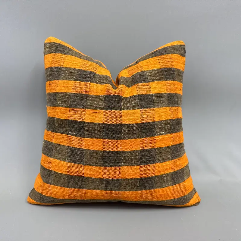 Decorative Cushion Case, Interior Designer Pillow, 18x18 Orange Cushion Case, Kilim Pillow Cover, Vintage Kilim Pillow, Pillow Sham - 1