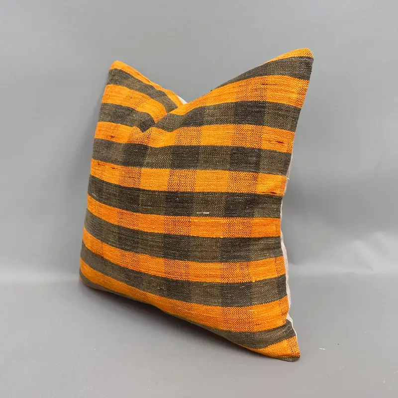 Decorative Cushion Case, Interior Designer Pillow, 18x18 Orange Cushion Case, Kilim Pillow Cover, Vintage Kilim Pillow, Pillow Sham - 3