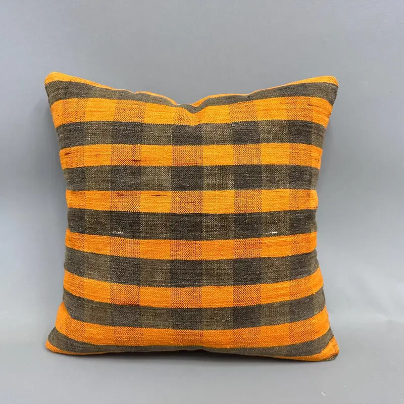 Decorative Cushion Case, Interior Designer Pillow, 18x18 Orange Cushion Case, Kilim Pillow Cover, Vintage Kilim Pillow, Pillow Sham - 4