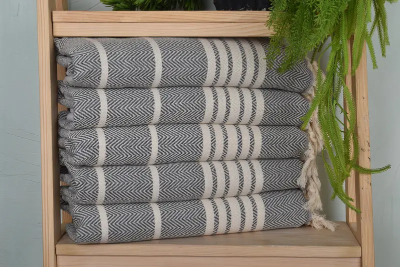 Monogrammed Hand Towel Dark Gray Cotton Striped, 20x40 Inches