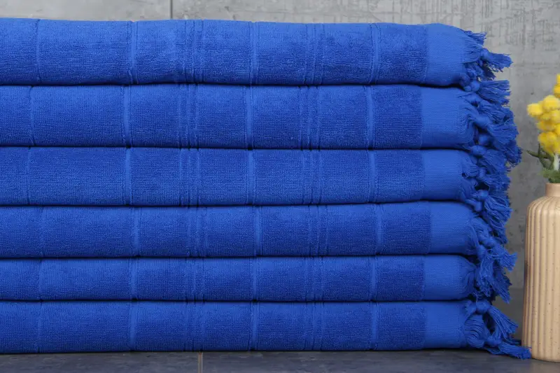 Wedding Dish Towel Embroidered Hand Towel Sax Blue Striped Terry Towel 18x40 Inches