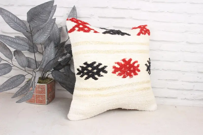 Pillow Cover, Pastel Pillow Sham, Boho Pillow Sham Cover, 18x18 White Cushion Cover, Vintage Kilim Pillow, Handmade Kilim Cushion - 3