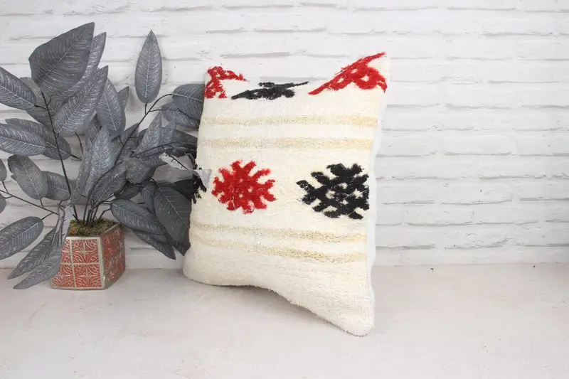 Pillow Cover, Pastel Pillow Sham, Boho Pillow Sham Cover, 18x18 White Cushion Cover, Vintage Kilim Pillow, Handmade Kilim Cushion - 4