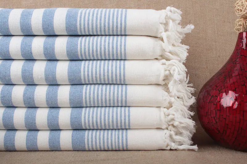 Toalla de Playa de Algodón Turco a Rayas Beige, 40x67 Pulgadas