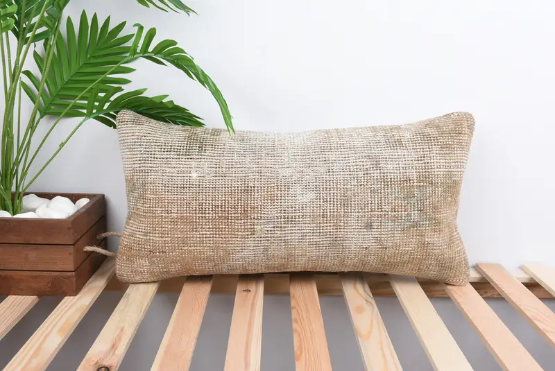 Ethnical Kilim Rug Pillow, Turkish Pillow, 12x24 Brown Cushion Case, Vintage Kilim Throw Pillow, Decorative Pillow Sham, Cushion - 1