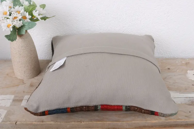 Outdoor Pillow, Ethnical Kilim Rug Pillow, Boho Chic Pillow Cover, Boho Pillow, 12x12 Red Pillow Cover, Turkish Kilim Pillow, Cushion Cover - 7