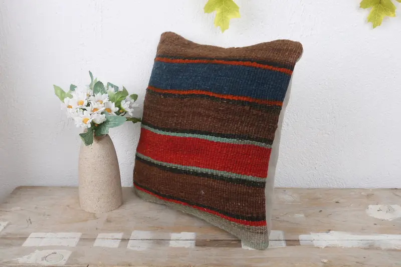Outdoor Pillow, Ethnical Kilim Rug Pillow, Boho Chic Pillow Cover, Boho Pillow, 12x12 Red Pillow Cover, Turkish Kilim Pillow, Cushion Cover - 4