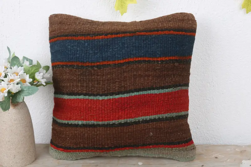 Outdoor Pillow, Ethnical Kilim Rug Pillow, Boho Chic Pillow Cover, Boho Pillow, 12x12 Red Pillow Cover, Turkish Kilim Pillow, Cushion Cover - 2