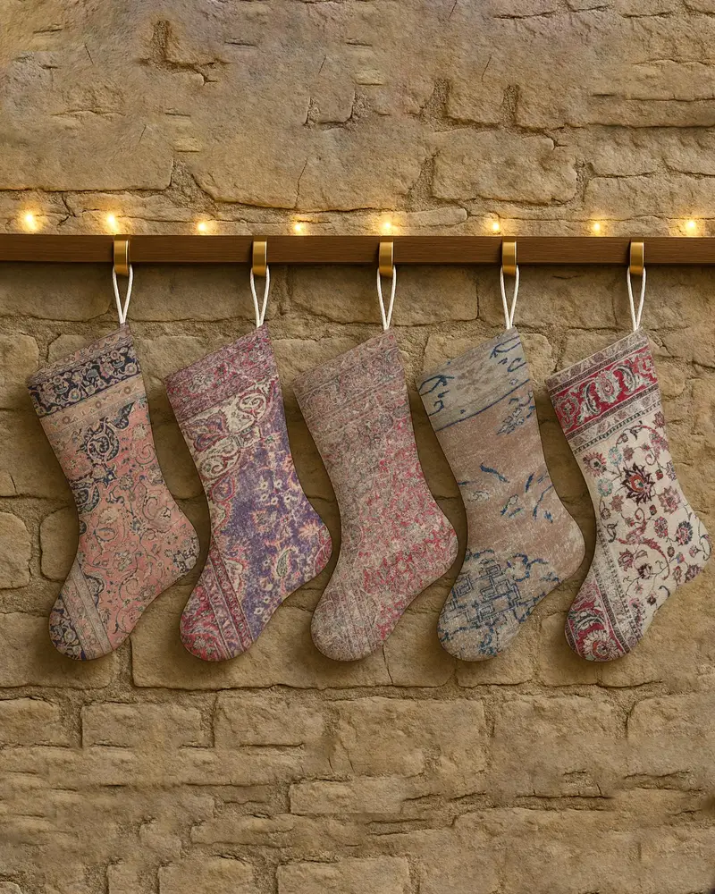 Kırmızı Noel Süsleri Çorabı, 30 İnç Geniş Pamuklu Noel Çorabı