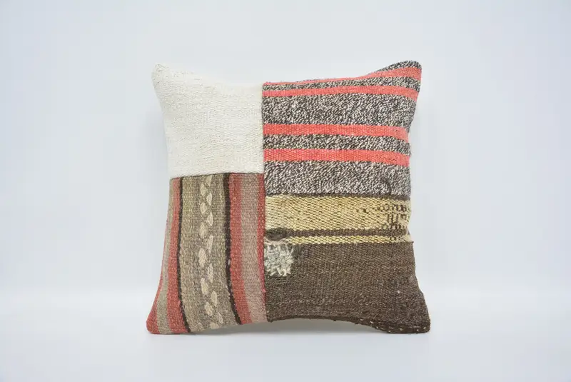 Cushion, Kilim Cushion Sham, Boho Pillow Sham Cover, Wholesale Pillow Case, Home Decor Pillow, 16x16 Brown Cushion Cover, Knitted Cushion Case - 1