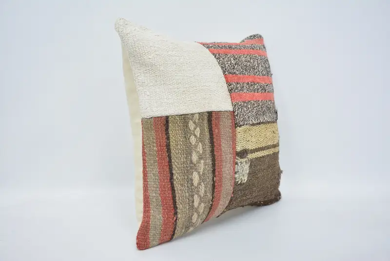 Cushion, Kilim Cushion Sham, Boho Pillow Sham Cover, Wholesale Pillow Case, Home Decor Pillow, 16x16 Brown Cushion Cover, Knitted Cushion Case - 3