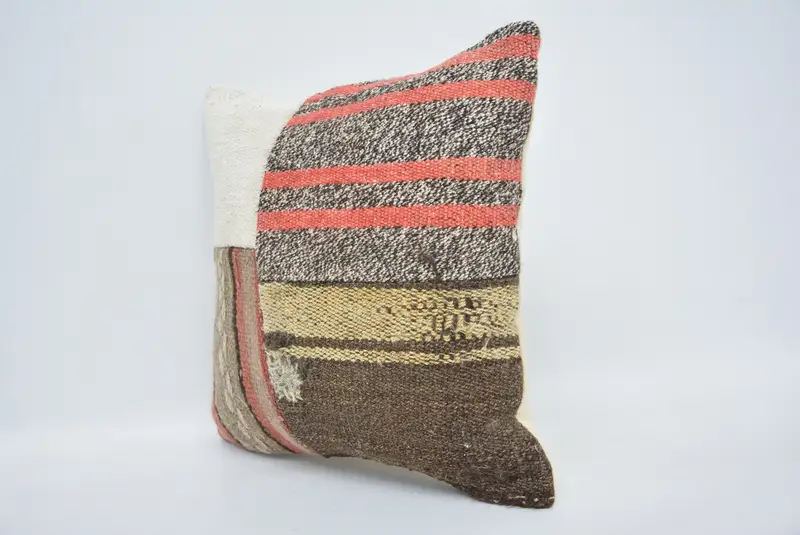 Cushion, Kilim Cushion Sham, Boho Pillow Sham Cover, Wholesale Pillow Case, Home Decor Pillow, 16x16 Brown Cushion Cover, Knitted Cushion Case - 4