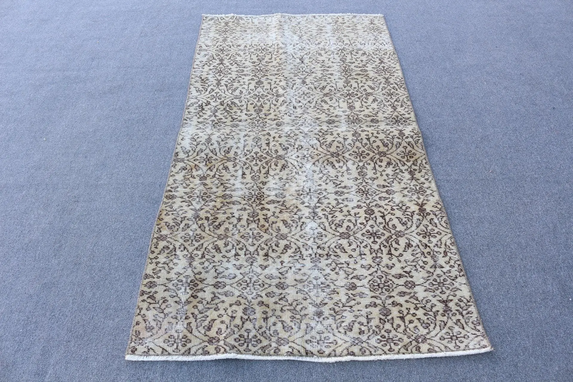 3.37x6.4 ft Türk Halısı, Kilim, Kahverengi Soyut Halı Yün - 1