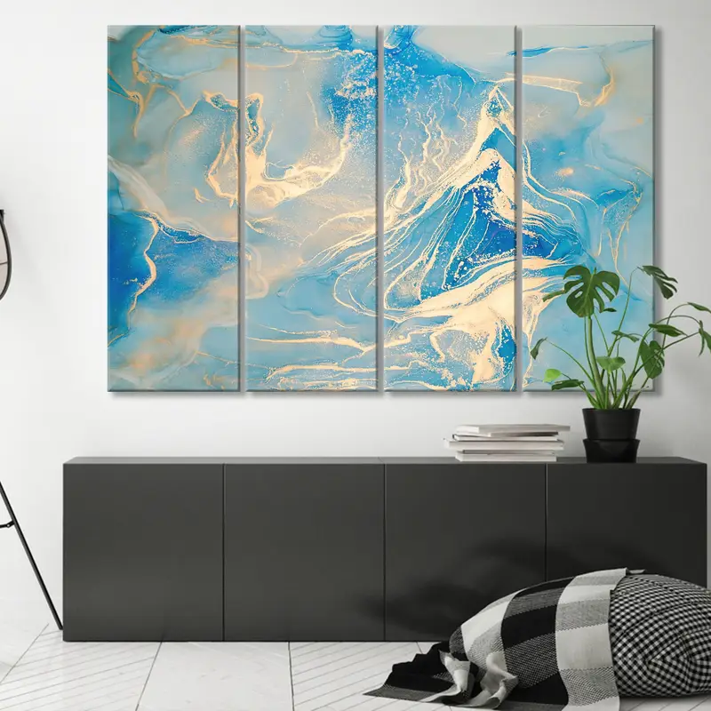 Blue Abstract Wall Art, Marble Wall Decor, Gold Marble Canvas, Marble Wall Art, Abstract Canvas Print, Marble Painting, Turquoise Wall Art - 1