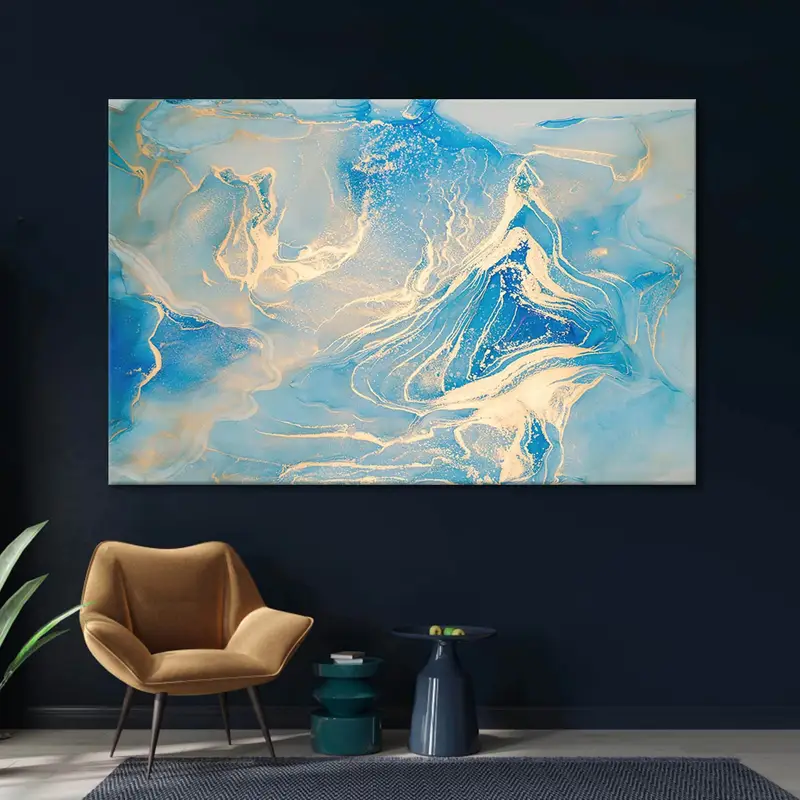 Blue Abstract Wall Art, Marble Wall Decor, Gold Marble Canvas, Marble Wall Art, Abstract Canvas Print, Marble Painting, Turquoise Wall Art - 4