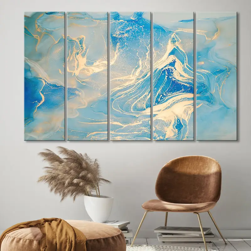 Blue Abstract Wall Art, Marble Wall Decor, Gold Marble Canvas, Marble Wall Art, Abstract Canvas Print, Marble Painting, Turquoise Wall Art - 7