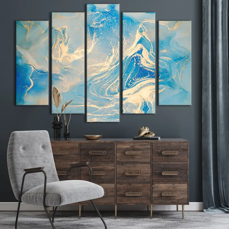 Blue Abstract Wall Art, Marble Wall Decor, Gold Marble Canvas, Marble Wall Art, Abstract Canvas Print, Marble Painting, Turquoise Wall Art - 2