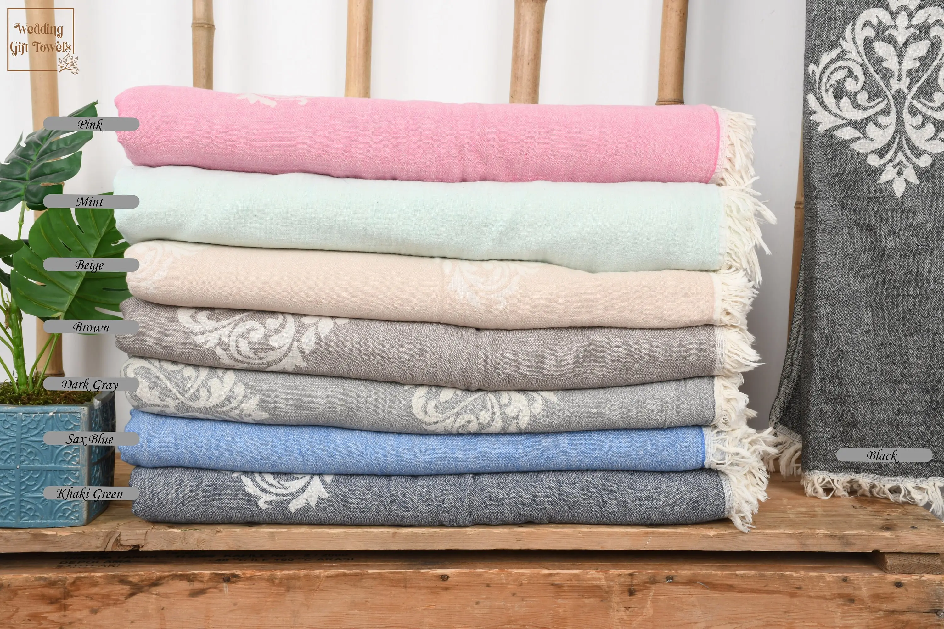 Personalized Turkish Cotton Throw Baroque Beige, 75x95 Inches - 1