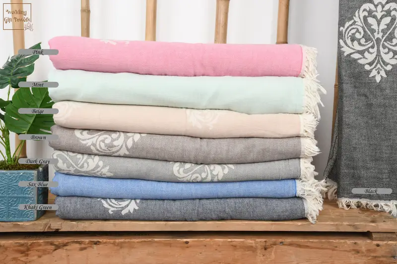 Personalized Turkish Cotton Throw Baroque Beige, 75x95 Inches