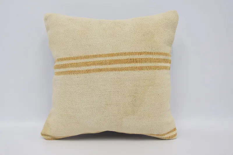 Beige Vintage Gift Cushion Cover, Striped 16x16 inch Holiday Gift Kids Room Cushion - 1