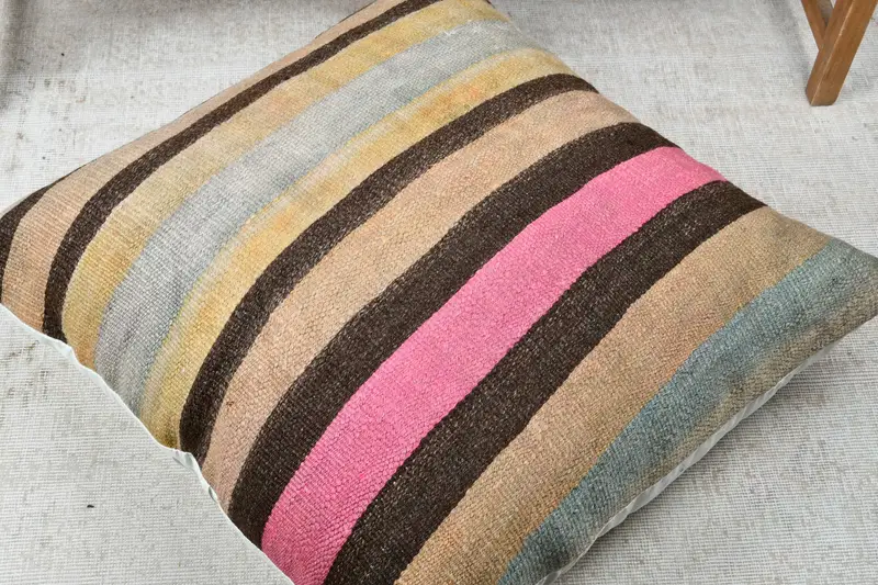 Boho Pillow Sham Cover, Home Decor Pillow, 32x32 Brown Cushion Case, Vintage Kilim Pillow Pillow Cover, Pillow for Couch, Pillow Cover - 8