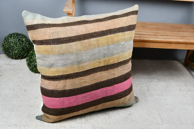Boho Pillow Sham Cover, Home Decor Pillow, 32x32 Brown Cushion Case, Vintage Kilim Pillow Pillow Cover, Pillow for Couch, Pillow Cover - 7
