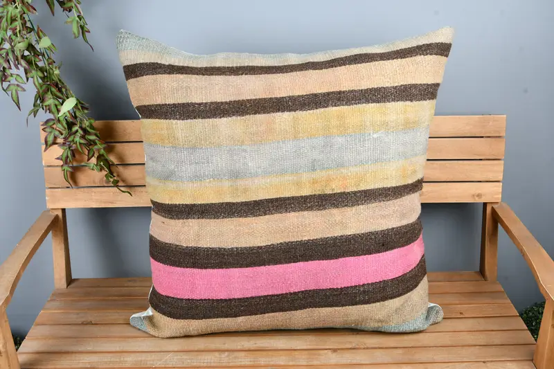 Boho Pillow Sham Cover, Home Decor Pillow, 32x32 Brown Cushion Case, Vintage Kilim Pillow Pillow Cover, Pillow for Couch, Pillow Cover - 6